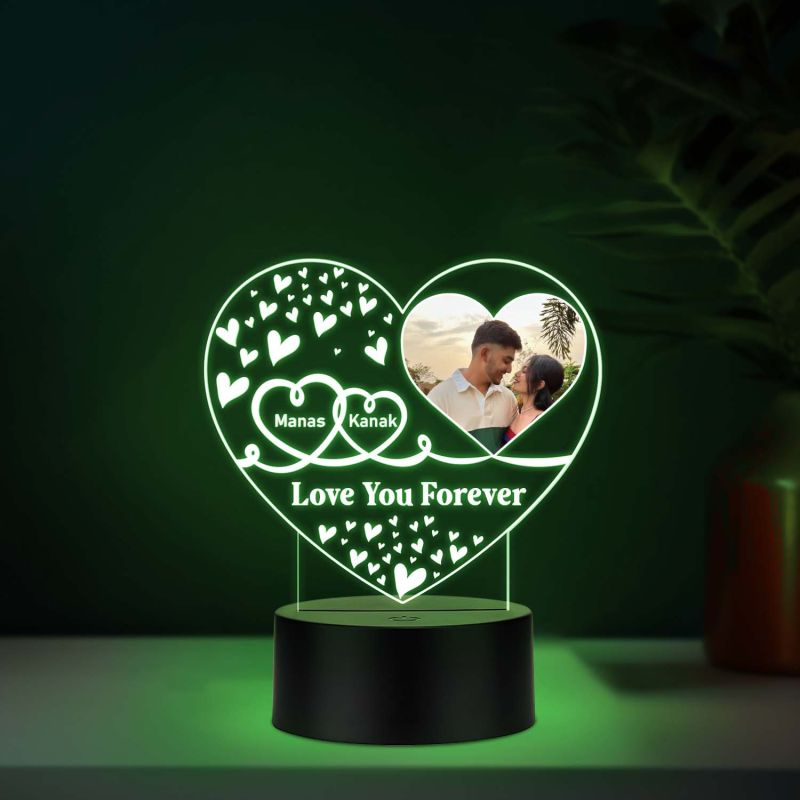 Personalized Heart Photo 3D LED Night Light Custom Name & Picture Lamp with Love You Forever, Quote Anniversary & Birthday Gift for Husband & Wife, Girlfriend Boyfriend (Multi)